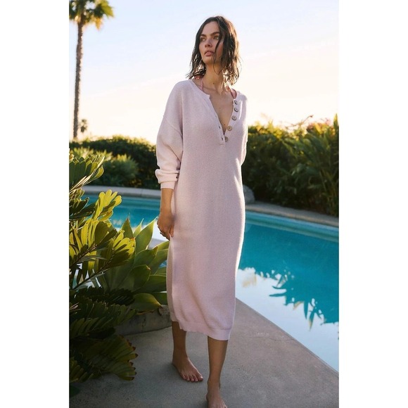 Free People Dresses & Skirts - Free People Hailee Sweater Midi Dress Orchid Tint Lavender Cotton Henley Size L